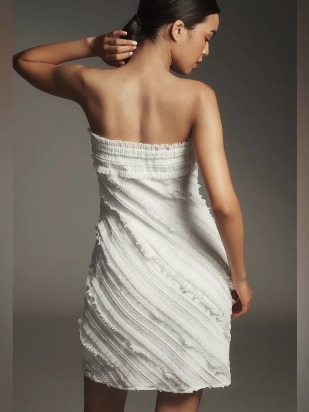 NWT: Anthropologie Endless Rose White Strapless Textured Mini Dress - Picture 4 of 7